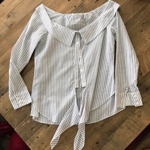 Leith off the shoulder striped button down shirt